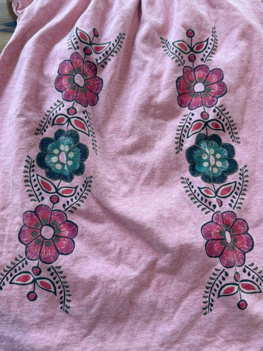 Tea Collection Pink Shift Dress/Tunic with w/ Pink & Teal Flower Design Size 6